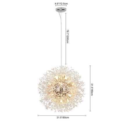 Lustre cristal Starburst 31,5 pouces, métal laiton chrome, hauteur réglable, luminaire de plafond pour salle à manger et entrée avec douilles G9