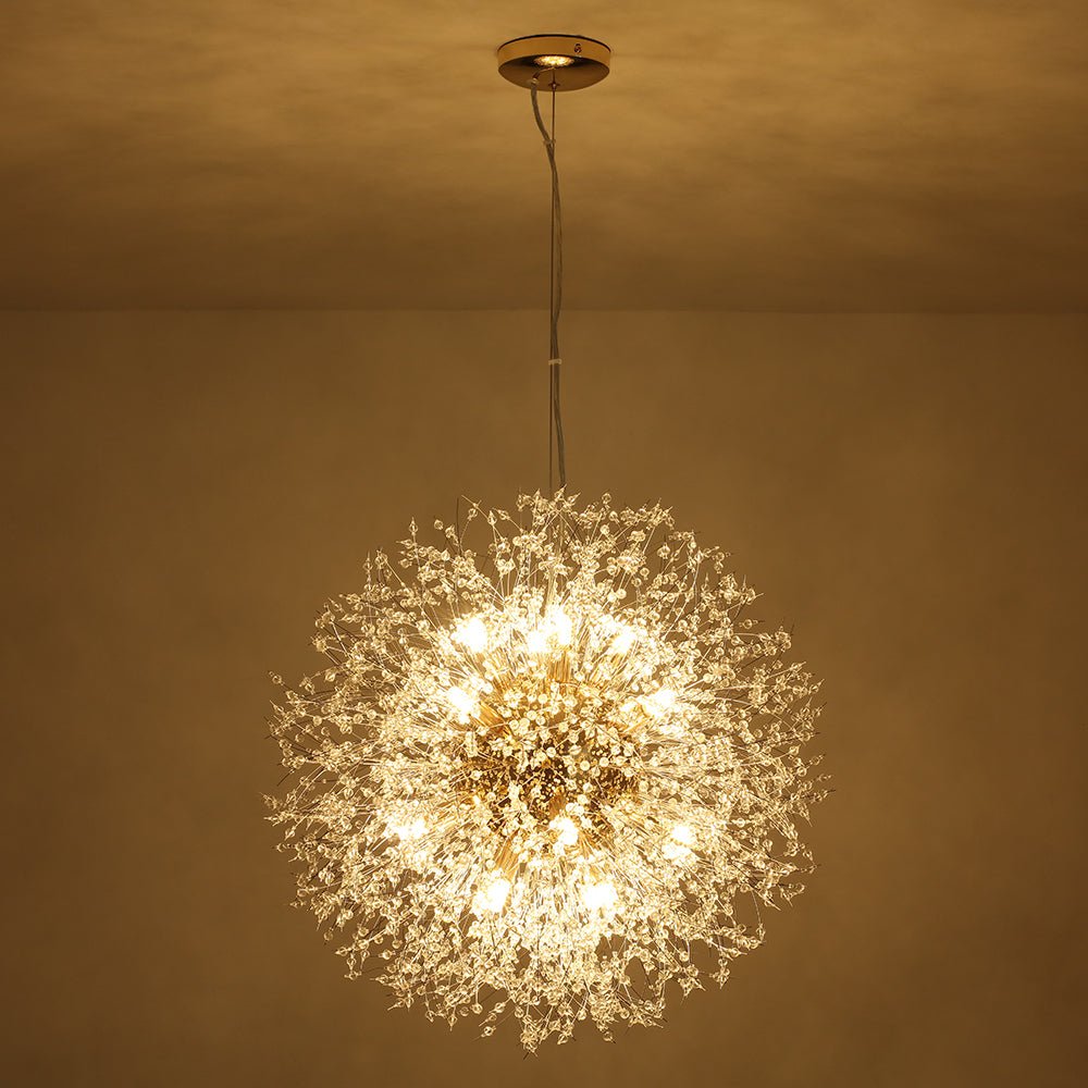 Lustre cristal Starburst 31,5 pouces, métal laiton chrome, hauteur réglable, luminaire de plafond pour salle à manger et entrée avec douilles G9