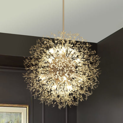 Lustre cristal Starburst 31,5 pouces, métal laiton chrome, hauteur réglable, luminaire de plafond pour salle à manger et entrée avec douilles G9