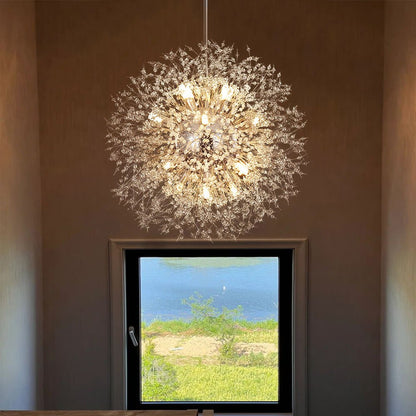 Lustre cristal Starburst 31,5 pouces, métal laiton chrome, hauteur réglable, luminaire de plafond pour salle à manger et entrée avec douilles G9