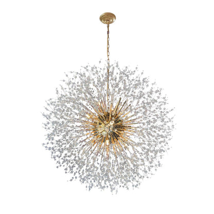 39-Inch Starburst Pendant Fixture 20-Light Acrylic Crystal Metal Frame Dining Room Entryway Brass Chrome Adjustable Chain Ceiling Light G9 L