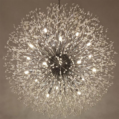39-Inch Starburst Pendant Fixture 20-Light Acrylic Crystal Metal Frame Dining Room Entryway Brass Chrome Adjustable Chain Ceiling Light G9 L