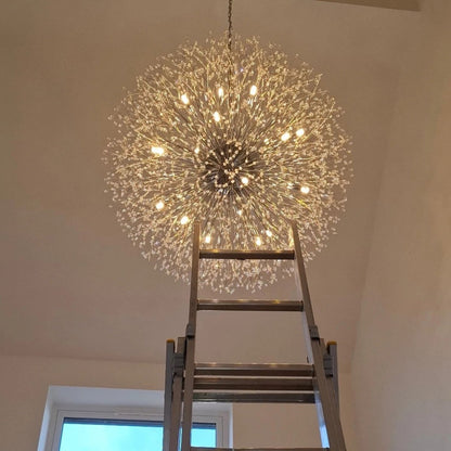 39-Inch Starburst Pendant Fixture 20-Light Acrylic Crystal Metal Frame Dining Room Entryway Brass Chrome Adjustable Chain Ceiling Light G9 L