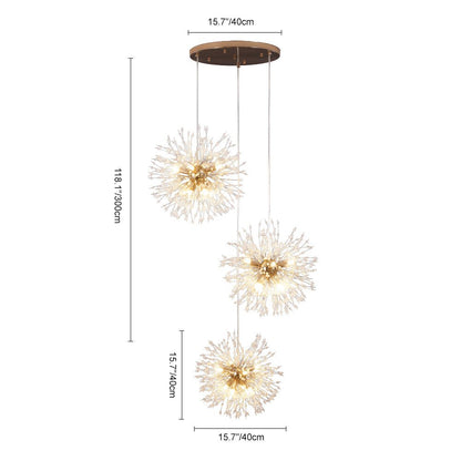 G9 Firework Sphere Pendant Light | Antique Brass Multi-Bulb Fixture for Tall Ceilings, Foyers, Stairwells & Open Living Rooms | Adjustable H