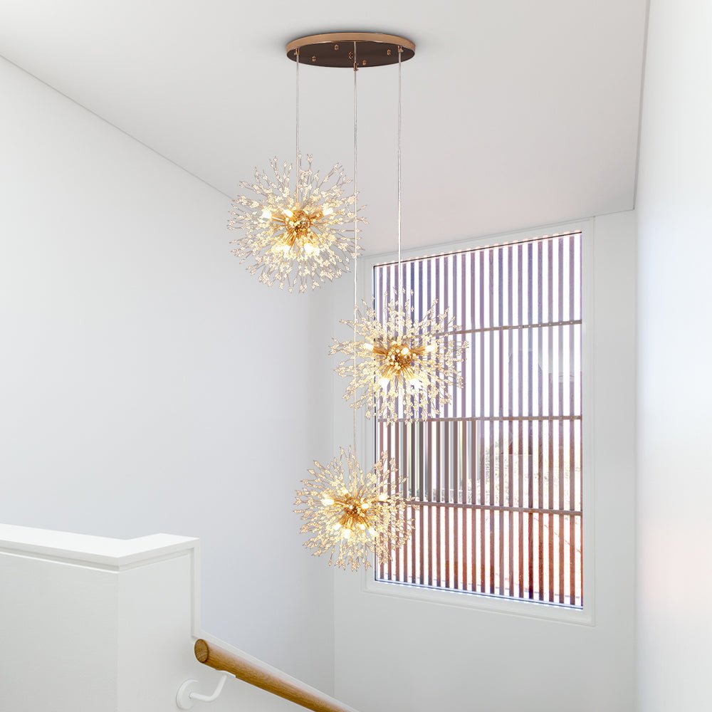 G9 Firework Sphere Pendant Light | Antique Brass Multi-Bulb Fixture for Tall Ceilings, Foyers, Stairwells & Open Living Rooms | Adjustable H