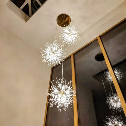 G9 Firework Sphere Pendant Light | Antique Brass Multi-Bulb Fixture for Tall Ceilings, Foyers, Stairwells & Open Living Rooms | Adjustable H