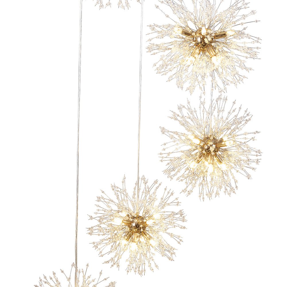 G9 Firework Sphere Pendant Light | Antique Brass Multi-Bulb Fixture for Tall Ceilings, Foyers, Stairwells & Open Living Rooms | Adjustable H