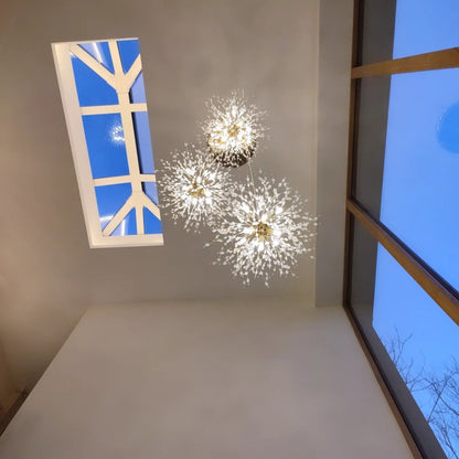 G9 Firework Sphere Pendant Light | Antique Brass Multi-Bulb Fixture for Tall Ceilings, Foyers, Stairwells & Open Living Rooms | Adjustable H