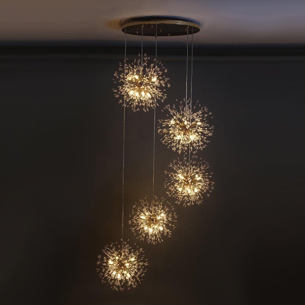 G9 Firework Sphere Pendant Light | Antique Brass Multi-Bulb Fixture for Tall Ceilings, Foyers, Stairwells & Open Living Rooms | Adjustable H