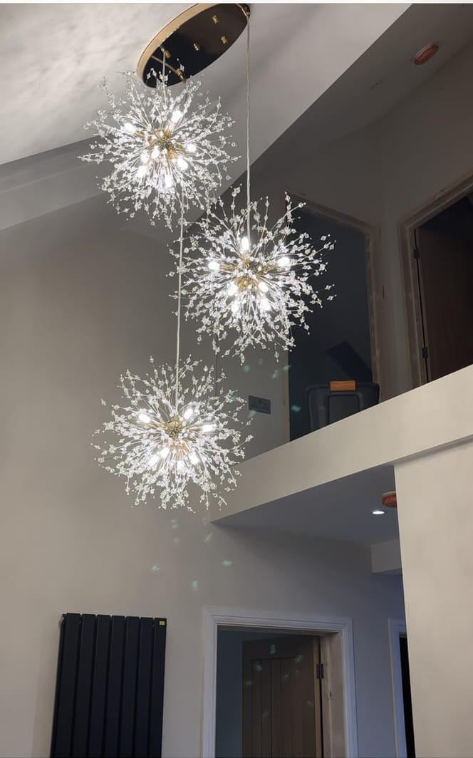 G9 Firework Sphere Pendant Light | Antique Brass Multi-Bulb Fixture for Tall Ceilings, Foyers, Stairwells & Open Living Rooms | Adjustable H