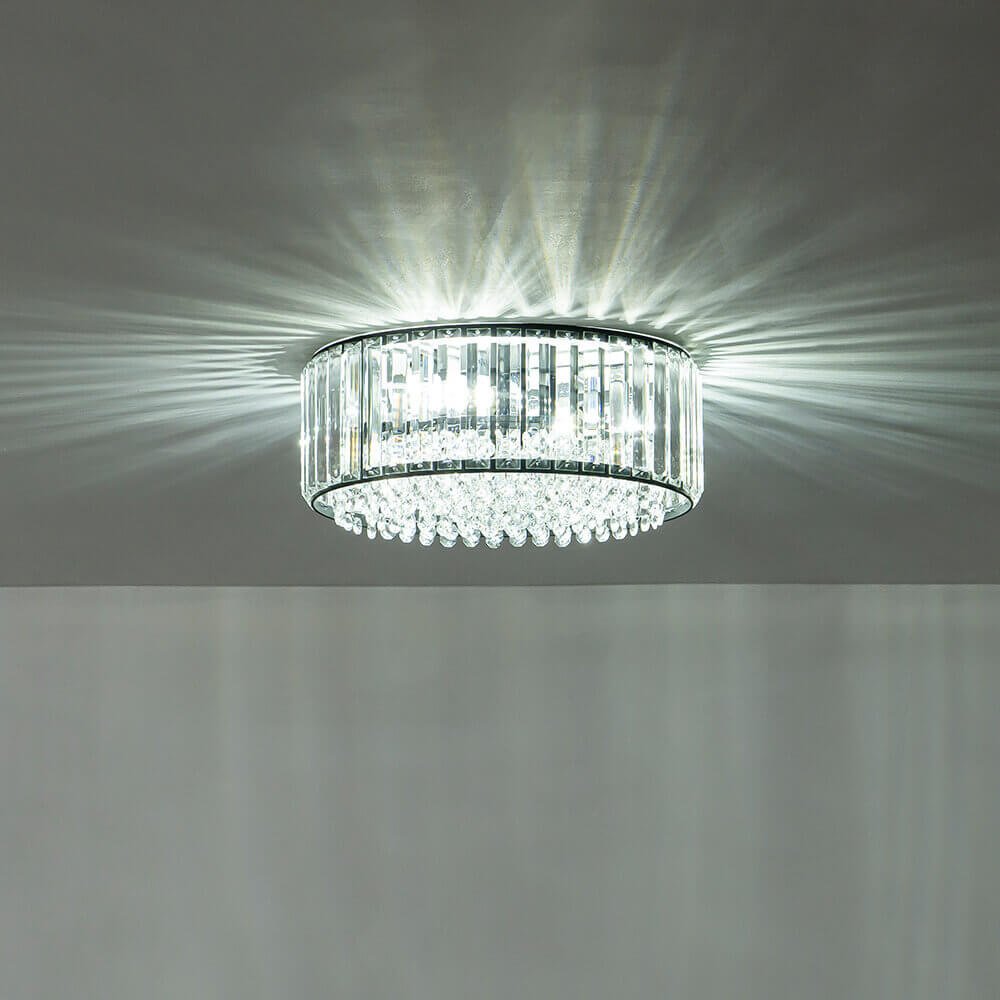 Flush Mount Light Fixture Crystal Accents 3-Bulb Dimmable 14 in Diameter Low Profile for Bedroom Hallway Entry Modern Overhead Lighting Meta