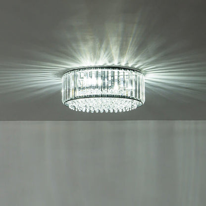 Flush Mount Light Fixture Crystal Accents 3-Bulb Dimmable 14 in Diameter Low Profile for Bedroom Hallway Entry Modern Overhead Lighting Meta