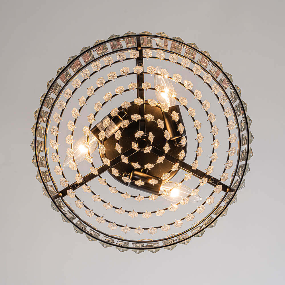 Flush Mount Light Fixture Crystal Accents 3-Bulb Dimmable 14 in Diameter Low Profile for Bedroom Hallway Entry Modern Overhead Lighting Meta
