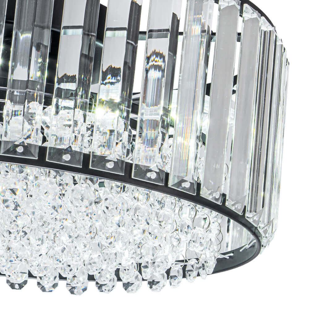 Flush Mount Light Fixture Crystal Accents 3-Bulb Dimmable 14 in Diameter Low Profile for Bedroom Hallway Entry Modern Overhead Lighting Meta