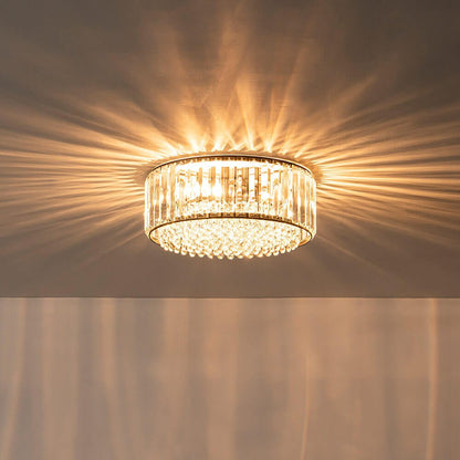 Flush Mount Light Fixture Crystal Accents 3-Bulb Dimmable 14 in Diameter Low Profile for Bedroom Hallway Entry Modern Overhead Lighting Meta