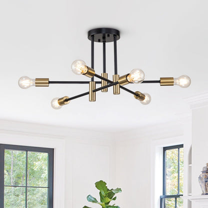 Plafonnier semi-encastré style Spoutnik à bras ajustables en métal noir – Luminaire d'ambiance moderne pour salons, salles à manger, cham
