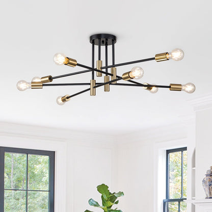 Plafonnier semi-encastré style Spoutnik à bras ajustables en métal noir – Luminaire d'ambiance moderne pour salons, salles à manger, cham