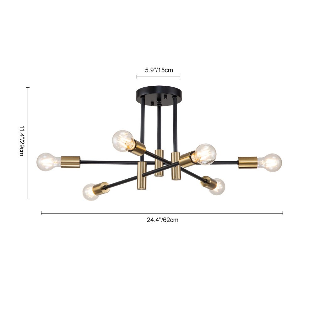 Plafonnier semi-encastré style Spoutnik à bras ajustables en métal noir – Luminaire d'ambiance moderne pour salons, salles à manger, cham