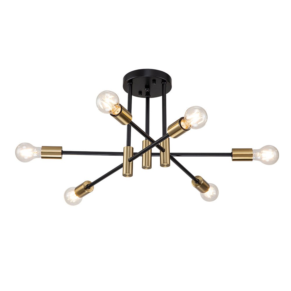 Plafonnier semi-encastré style Spoutnik à bras ajustables en métal noir – Luminaire d'ambiance moderne pour salons, salles à manger, cham