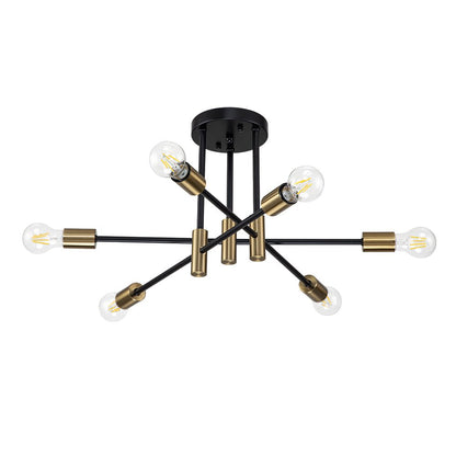 Plafonnier semi-encastré style Spoutnik à bras ajustables en métal noir – Luminaire d'ambiance moderne pour salons, salles à manger, cham