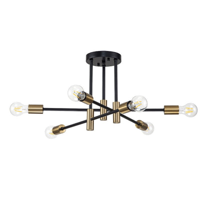 Plafonnier semi-encastré style Spoutnik à bras ajustables en métal noir – Luminaire d'ambiance moderne pour salons, salles à manger, cham