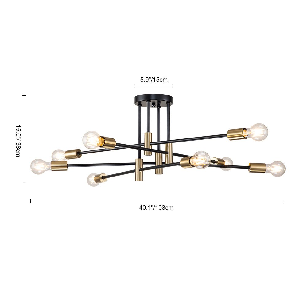 Plafonnier semi-encastré style Spoutnik à bras ajustables en métal noir – Luminaire d'ambiance moderne pour salons, salles à manger, cham