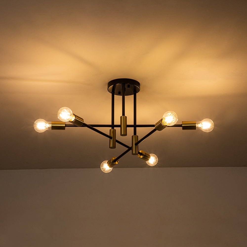 Plafonnier semi-encastré style Spoutnik à bras ajustables en métal noir – Luminaire d'ambiance moderne pour salons, salles à manger, cham