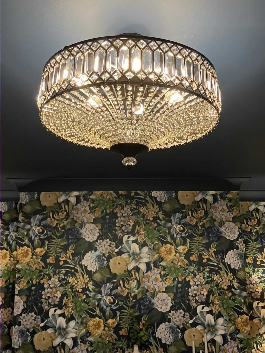 Plafonnier tambour scintillant, luminaire encastré rond en cristal de 20 po, intensité réglable, 6 lumières pour chambre à coucher et salon