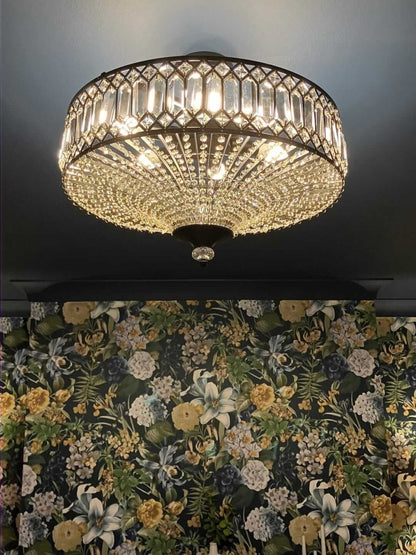 Plafonnier tambour scintillant, luminaire encastré rond en cristal de 20 po, intensité réglable, 6 lumières pour chambre à coucher et salon
