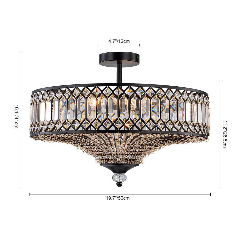Plafonnier tambour scintillant, luminaire encastré rond en cristal de 20 po, intensité réglable, 6 lumières pour chambre à coucher et salon