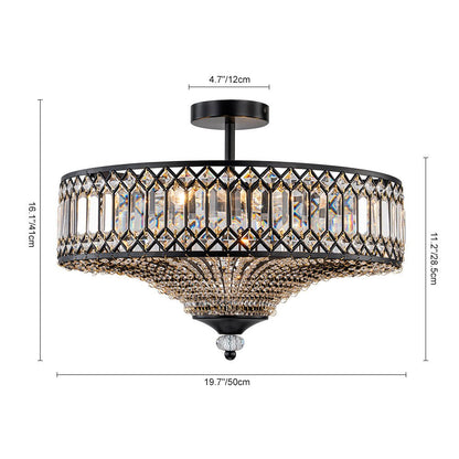 Plafonnier tambour scintillant, luminaire encastré rond en cristal de 20 po, intensité réglable, 6 lumières pour chambre à coucher et salon