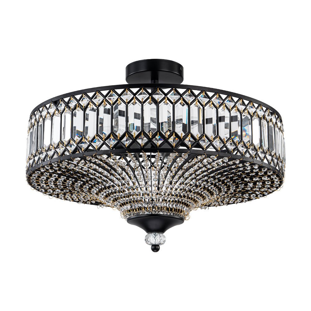Plafonnier tambour scintillant, luminaire encastré rond en cristal de 20 po, intensité réglable, 6 lumières pour chambre à coucher et salon