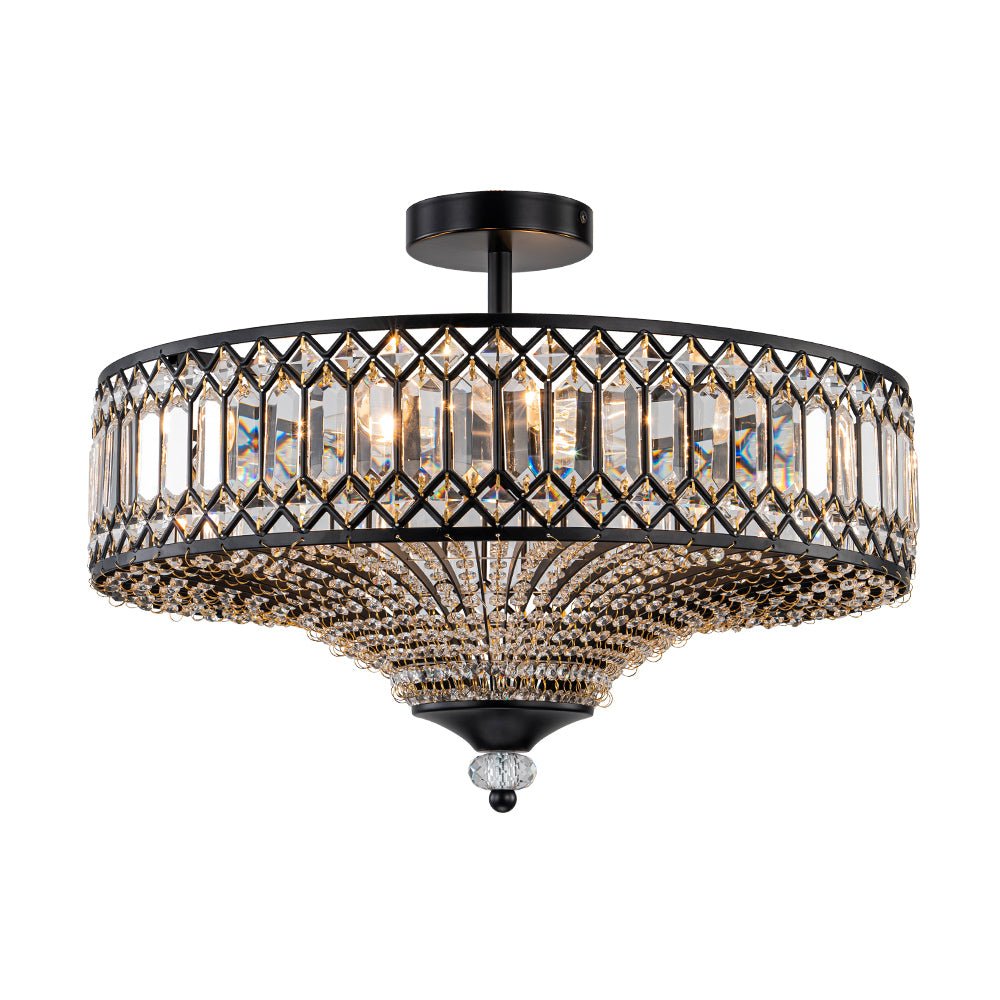 Plafonnier tambour scintillant, luminaire encastré rond en cristal de 20 po, intensité réglable, 6 lumières pour chambre à coucher et salon