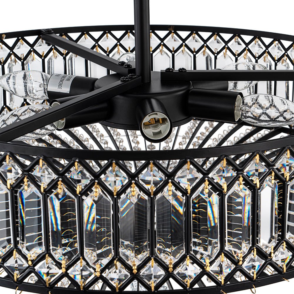 Plafonnier tambour scintillant, luminaire encastré rond en cristal de 20 po, intensité réglable, 6 lumières pour chambre à coucher et salon