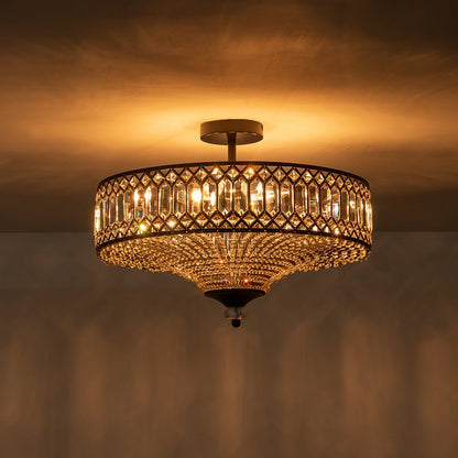 Plafonnier tambour scintillant, luminaire encastré rond en cristal de 20 po, intensité réglable, 6 lumières pour chambre à coucher et salon