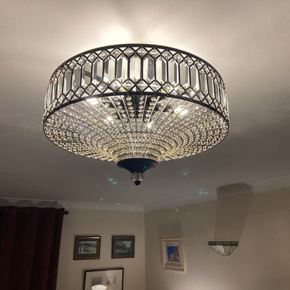Plafonnier tambour scintillant, luminaire encastré rond en cristal de 20 po, intensité réglable, 6 lumières pour chambre à coucher et salon