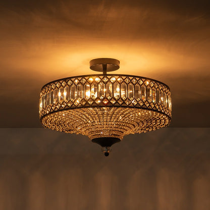Plafonnier tambour scintillant, luminaire encastré rond en cristal de 20 po, intensité réglable, 6 lumières pour chambre à coucher et salon