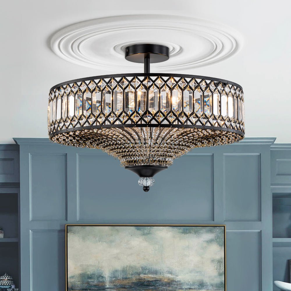 Plafonnier tambour scintillant, luminaire encastré rond en cristal de 20 po, intensité réglable, 6 lumières pour chambre à coucher et salon
