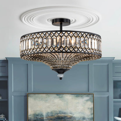 Plafonnier tambour scintillant, luminaire encastré rond en cristal de 20 po, intensité réglable, 6 lumières pour chambre à coucher et salon