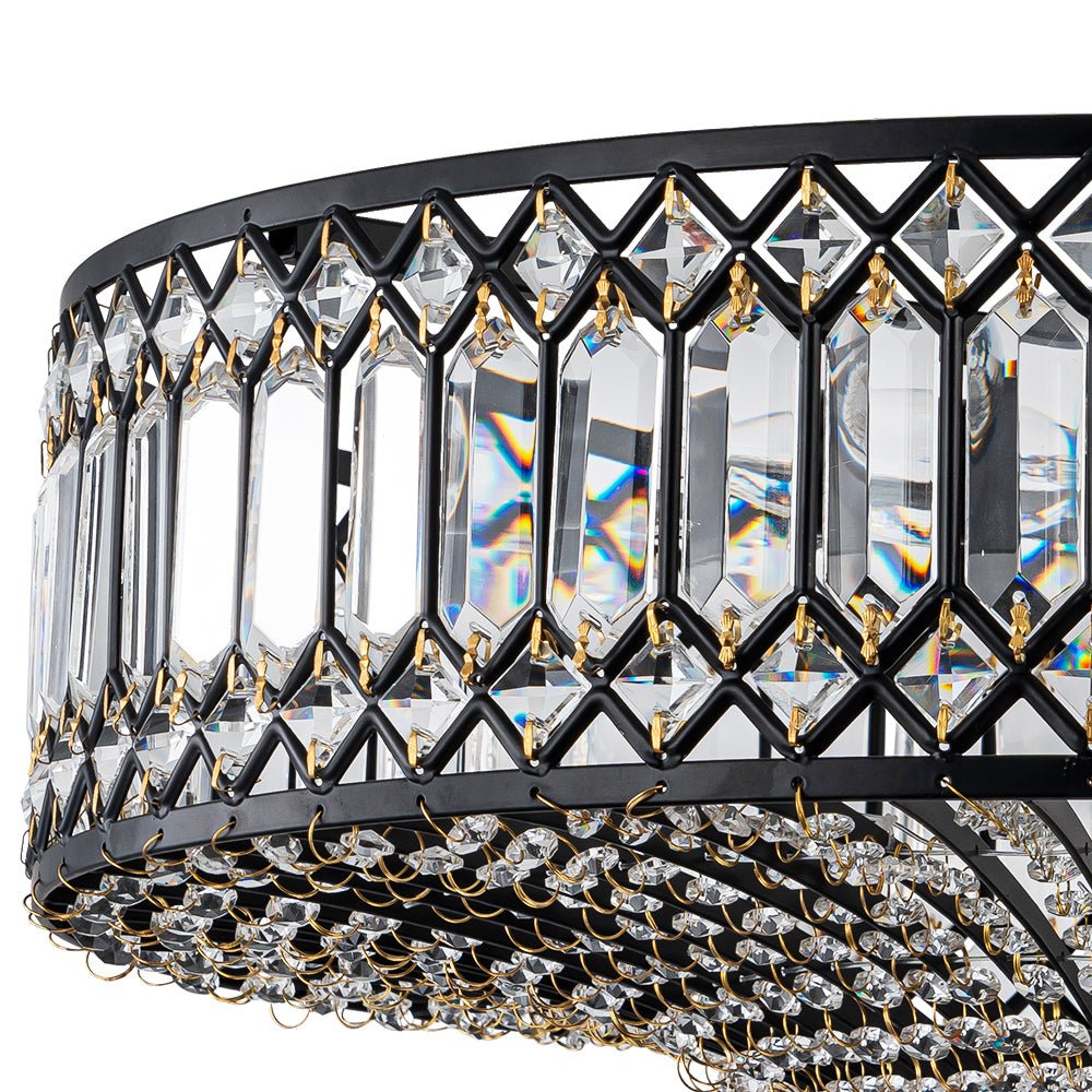 Plafonnier tambour scintillant, luminaire encastré rond en cristal de 20 po, intensité réglable, 6 lumières pour chambre à coucher et salon