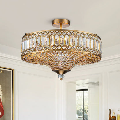 Plafonnier tambour scintillant, luminaire encastré rond en cristal de 20 po, intensité réglable, 6 lumières pour chambre à coucher et salon
