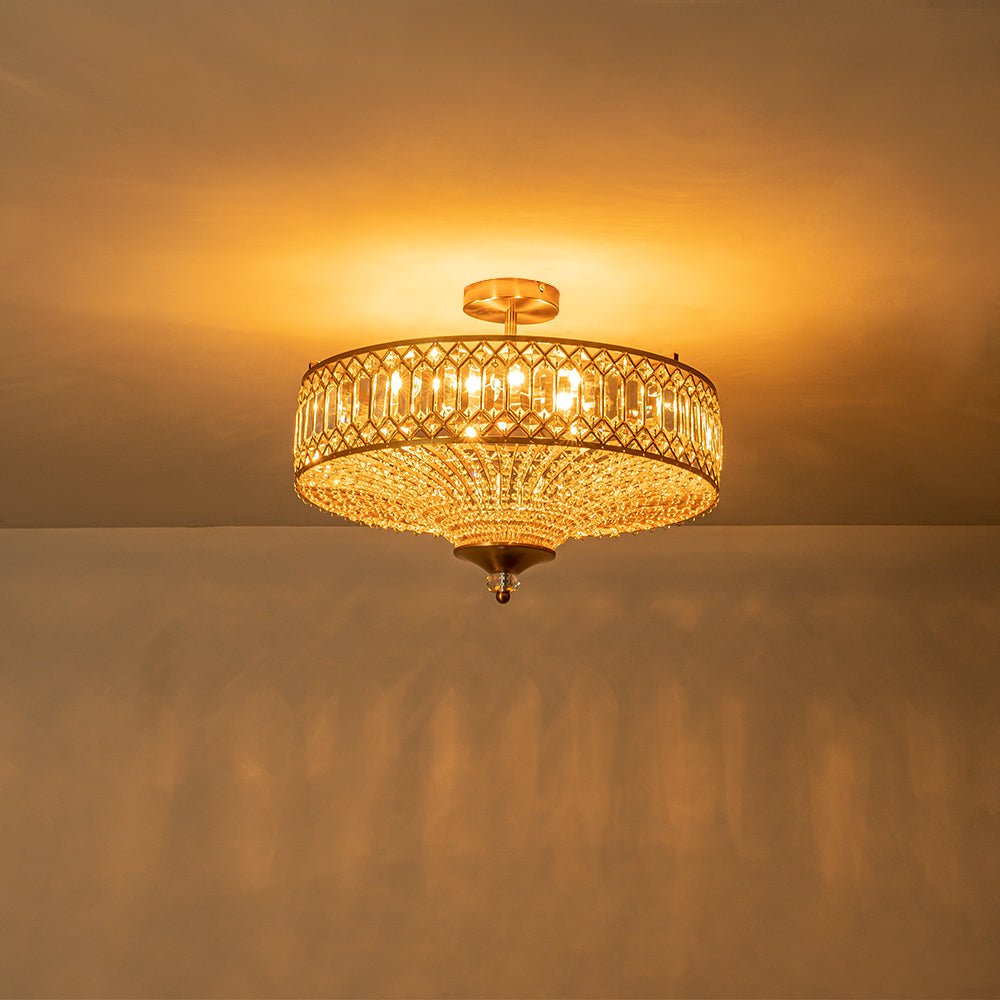 Plafonnier tambour scintillant, luminaire encastré rond en cristal de 20 po, intensité réglable, 6 lumières pour chambre à coucher et salon