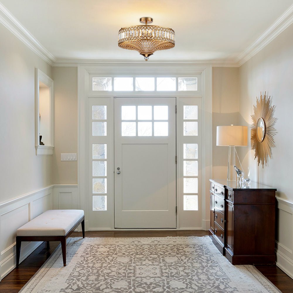 Plafonnier tambour scintillant, luminaire encastré rond en cristal de 20 po, intensité réglable, 6 lumières pour chambre à coucher et salon