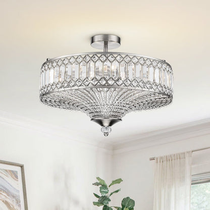 Plafonnier tambour scintillant, luminaire encastré rond en cristal de 20 po, intensité réglable, 6 lumières pour chambre à coucher et salon