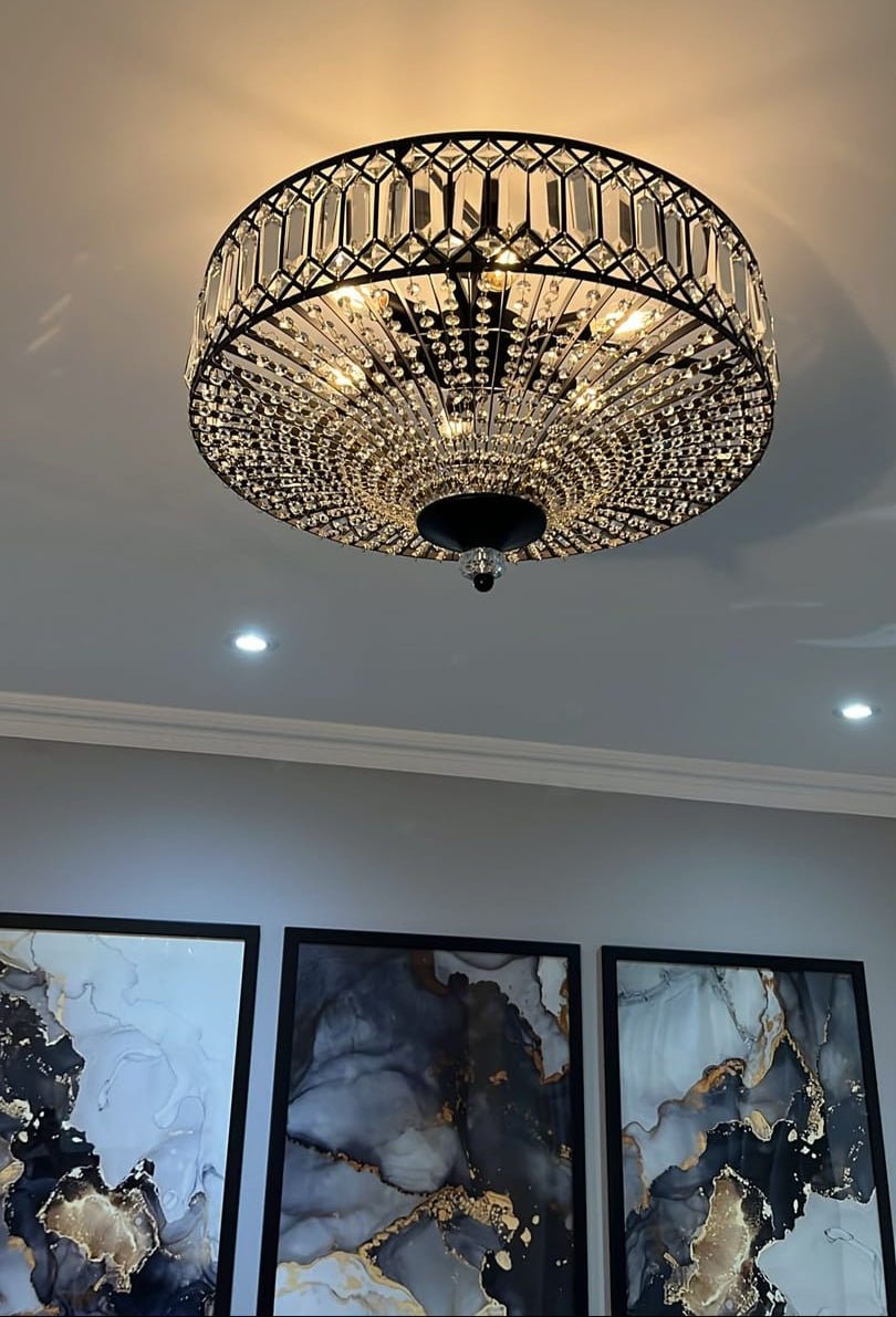 Plafonnier tambour scintillant, luminaire encastré rond en cristal de 20 po, intensité réglable, 6 lumières pour chambre à coucher et salon