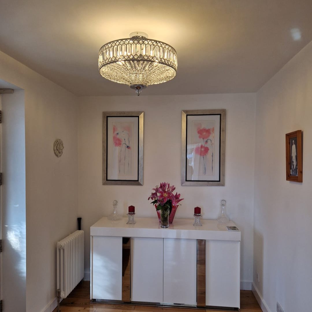 Plafonnier tambour scintillant, luminaire encastré rond en cristal de 20 po, intensité réglable, 6 lumières pour chambre à coucher et salon