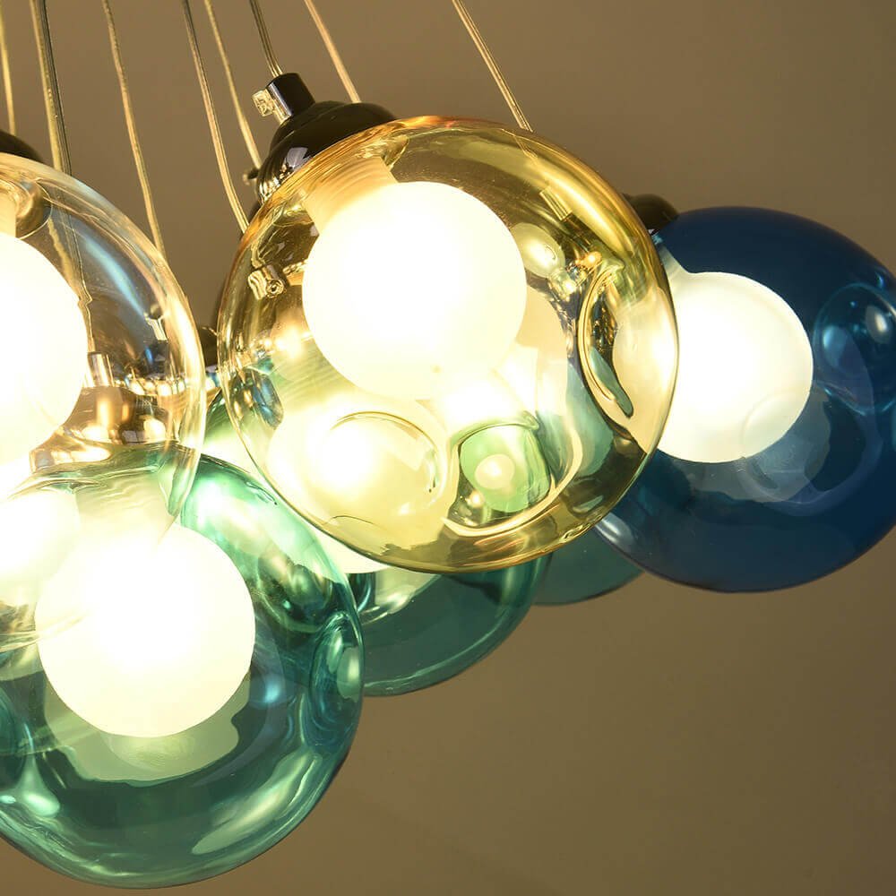 Multicolor Glass Globe Chandelier 20 Inch Cluster Adjustable Height Ceiling Light for Kitchen Dining Room Living Room Statement Lighting Fix