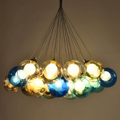 Multicolor Glass Globe Chandelier 20 Inch Cluster Adjustable Height Ceiling Light for Kitchen Dining Room Living Room Statement Lighting Fix