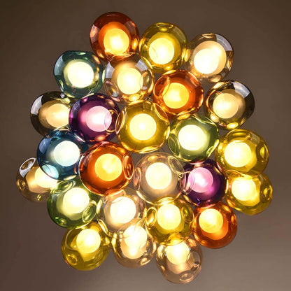 Multicolor Glass Globe Chandelier 20 Inch Cluster Adjustable Height Ceiling Light for Kitchen Dining Room Living Room Statement Lighting Fix