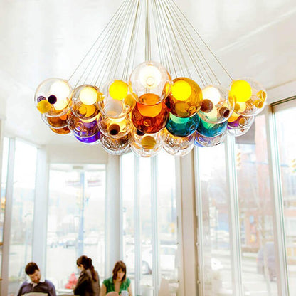 Multicolor Glass Globe Chandelier 20 Inch Cluster Adjustable Height Ceiling Light for Kitchen Dining Room Living Room Statement Lighting Fix